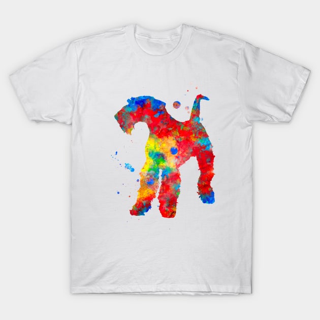 Airedale Terrier Dog Watercolor Painting - Red T-Shirt by Miao Miao Design